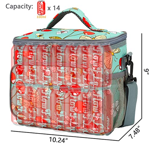 FlowFly Insulated Reusable Lunch Bag Adult Large Lunch Box for Women and Men with Adjustable Shoulder Strap,Front Zipper Pocket and Dual Large Mesh Side Pockets,Cherry - color: Cherry
