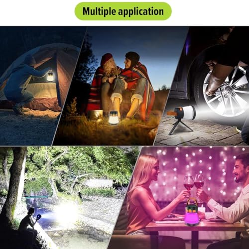 LED Camping Lantern, 1500 Lumens Spotlight Flashlight Rechargeable with Solar Panel Charging, Waterproof Spot Light, 8 Light Modes, 7500mAh, Camping Flashlight for Emergency, Orange&Brown - size: Orange&Brown
