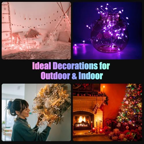 Dazzle Bright Color Changing Fairy Lights Battery Operated, 2 Pack Total 40FT 120LED Silver Copper Wire RGB String Lights with Remote, Waterproof Halloween Decorations for Indoor Outdoor Party Decor - color: RGB Color Changing
