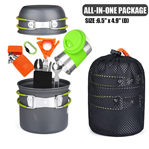 Bisgear Portable Backpacking Stove Canister Stand Tripod Stainless Steel Cup Flatware Mess Kit - Cooking Set - Camping Gear