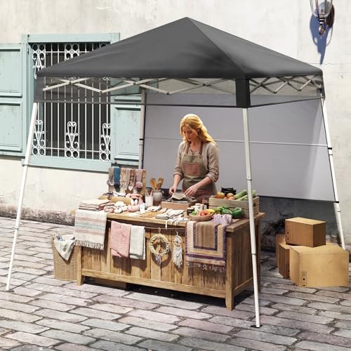 Tangkula 7x7 Ft Pop Up Canopy with Center Lock, UPF50+ Slant Leg Outdoor Tent with Sidewall, Carry Bag & 4 Stakes, Compact Portable Canopy Tent for Hiking Camping Fishing & Picnic (Gray) - color: Gray, size: 7x7 Ft