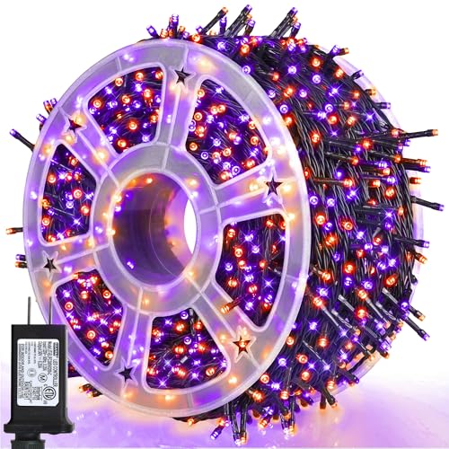 weillsnow 164FT 500 LED Halloween Lights, 8 Modes Waterproof Plug in String Lights for Halloween Indoor Outdoor Yard Party Wedding Garden Home Decorations (Purple & Orange) - color: Orange&Purple, size: 164FT