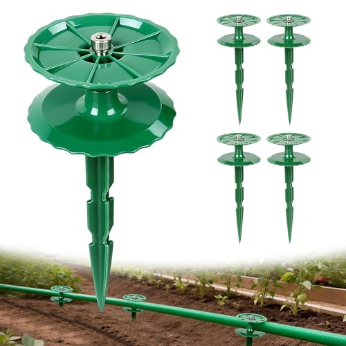 4 Pack 10 Inch Garden Hose Guide Stakes, Upgraded Reinforced Disc, Rotatable Double-Disk Sun Protection Heavy-Duty Plastic Stake, Hose Guard for Yard, Lawn & Flower Bed Landscaping(Green 4Pcs) - color: Green 4Pcs