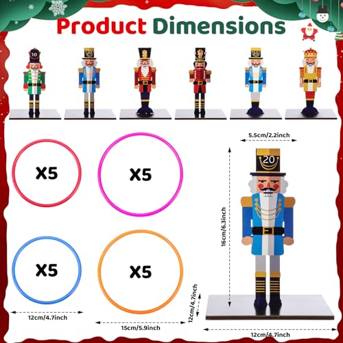 Jenaai 32 Pcs Christmas Wooden Nutcrackers Ring Toss Game, Christmas Ring Toss Game Set for Family Indoor Outdoor Play Xmas Party Supplies Decoration - style: Nutcracker