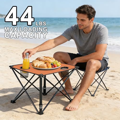 2 Pack Portable Camping Table, Ultralight Picnic Table Foldable with 2 Cup Holders and Carrying Bag for Outdoor Camping Picnic BBQ Beach Party Patio Fishing, Steel Frame, High-Grade 600D Oxford Fabric - color: Orange, size: 2 Pack