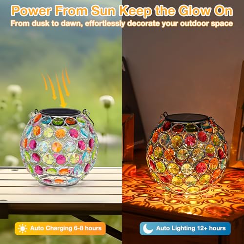 Uspring Crystal Mosaic Solar Lanterns Outdoor Waterproof Decorative Hanging Solar Lights for Outside, Gifts for Women Mom Grandma Garden Decor for Patio Backyard Porch Pathway Lawn Walkway, Red - style: Mosaic Red