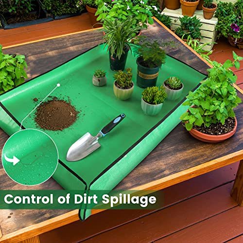 Large Repotting Mat for Plant Transplanting and Mess Control 39.5"x 31.5" Thickened Waterproof Potting Tray Succulent Potting Mat Portable Gardening Mat Plant Gifts for Women Men - color: Green