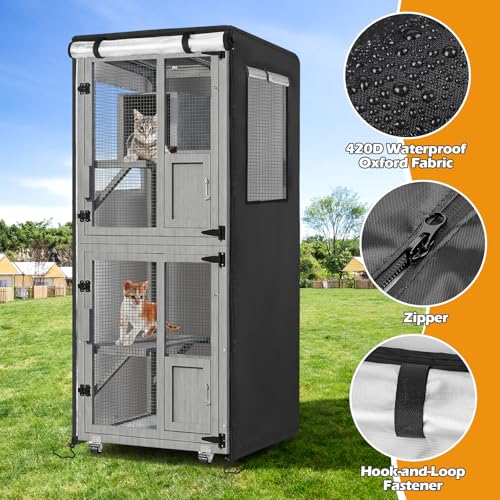 Catio Cover, 26" L x 25" W x 63" H Waterproof Cover for Outdoor Cat Enclosure, 420D Cat Cage Cover for TRYKERPET Catios, Black (Catio Not Included) - size: 26.0"L x 25.0"W x 63.0"H