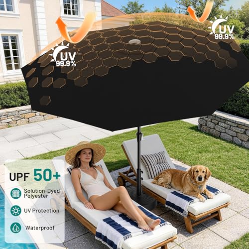 AreShark 9 FT Patio Umbrella for Outdoor, Outdoor Table Umbrella with Push Button Tilt and Crank, Outdoor Patio Umbrellas with 8 Sturdy Ribs for Market, Garden, Pool (Black) - color: Black, size: 9ft