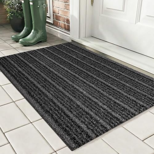 Outdoor Front Door Mat 20" x 32", Dirt Trapping Outside Entrance Rug, Non Slip Shoe Scraper, Heavy Duty Commercial Rug for Patio, Garage, Traffic Area, Office, Roll Packing - color: Black, size: 20" x 32"