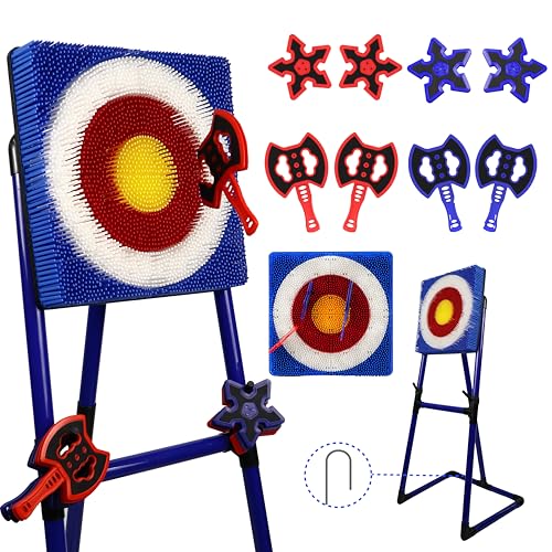 BunnyBoo Family Axe Throwing Game for Backyard Fun - color: Blue, size: 17" Bristle Target