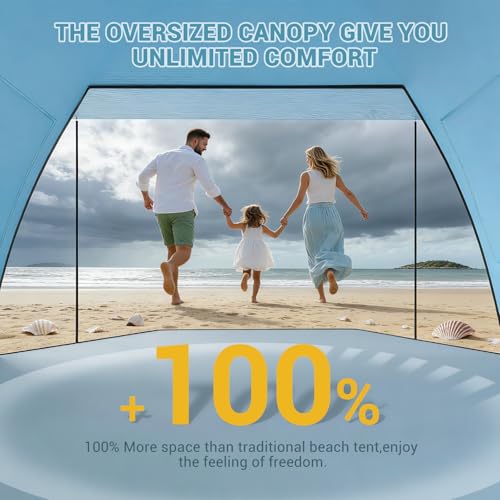 Elegear CumbreX™ Beach Tent Sun Shelter with Canopy, Pop Up Beach Tent, Easy Setup UPF 50+ UV Protection Portable Lightweight Double Silver Coating Beach Cabana Sun Shade Shelter 3 Person Sky Blue - color: Sky Blue, size: 3 Person