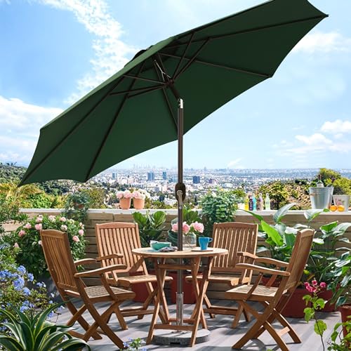 Blissun 9' Outdoor Patio Umbrella, Outdoor Table Umbrella, Yard Umbrella, Market Umbrella with 8 Sturdy Ribs, Push Button Tilt and Crank - color: Dark Green