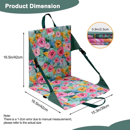Folding Stadium Seat Cushion with Backrest, Portable Bleacher Pad for Camping,Lightweight Chair with Backrest for Outdoor Sports Concerts - color: Green Floral