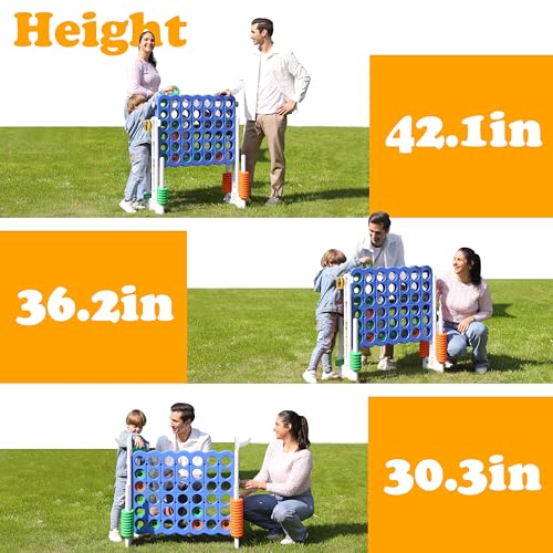 SDADI Height-Adjustable Giant 4-in-a-Row Game, 2-in-1 Jumbo 4-to-Score & Ring Toss Set, Indoor/Outdoor Yard Party Toy for Kids, Adults & Family, White - color: White