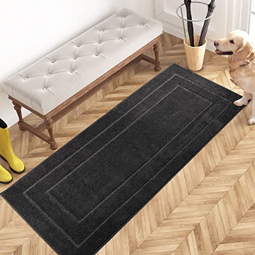PURRUGS Dirt Trapping Door Mat 24" x 59", Non-Slip/Skid Machine Washable Entryway Rug, Dog Doormat, Super Absorbent Welcome Mat for Muddy Wet Shoes and Paws, Charcoal - color: Charcoal, size: 24" X 59"