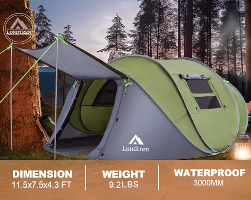4 Person Easy Pop Up Tent Waterproof Automatic Setup 2 Doors-Instant Family Tents for Camping Hiking & Traveling - color: Green