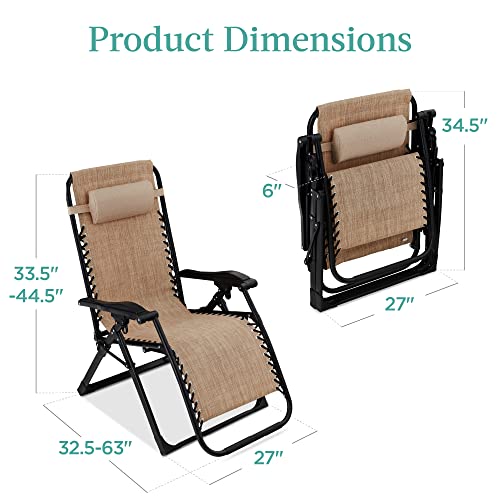 Best Choice Products Oversized Zero Gravity Chair, Folding Outdoor Patio Recliner, XL Anti Gravity Lounger w/Removable Cushion, Cup Holder, Side Tray, 350lb Capacity - Wheat - color: Wheat