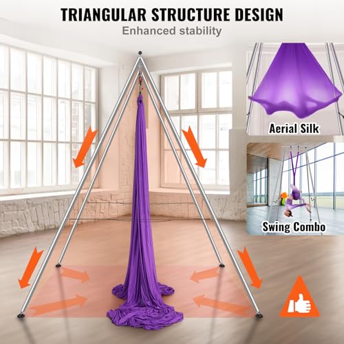 VEVOR Yoga Stand Frame, Max 441-551 lbs Load Swing Stand, Triangular Structure Aerial Rig, Aerial Silk Stands with Yoga Hammock, Standard & Height-Adjustable Version - color: Purple, style: Standard Version