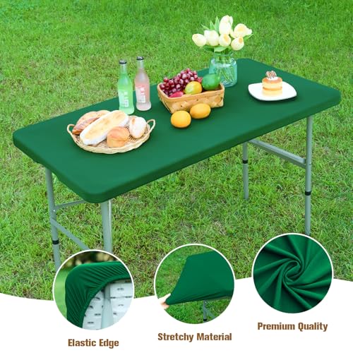 Fitted Rectangle Tablecloth 24 x 48 Inch Elastic Table Cloth for 4ft Table, Stretch Spandex Tables Cover Green Washable Polyester Tables Top Cap Cover for Dining Picnic Camping Indoor and Outdoor - color: Green, size: 48" x 24" (Rectangular)
