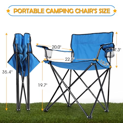 HaSteeL Folding Camping Chair Set of 3, Foldable Blue Camp Chairs & Grey Table, Large Lawn Chair Portable for Adults Hiking, Fishing, Picnic, Outdoor BBQ, Travel, Sports, Cup Holders & Storage Bags - color: Blue Chairs