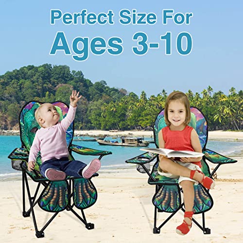 KABOER Kids Outdoor Folding Lawn and Camping Chair with Cup Holder and Carrying Bag, Children's Camping Chairs - color: Green Dinosaur