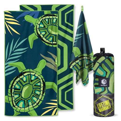 VENTURE 4TH Microfiber Beach Towel: Quick-Dry, Compact, Sand-Free, Absorbent, Sandproof and Lightweight - Perfect for Camping, Beach, and Roadtrips (Navy Turtle Design | 35x78 inches) - color: Navy Turtle, size: Extra Large (78" x 35")