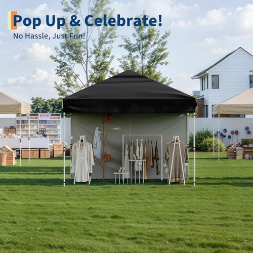 10x10 Pop Up Canopy Tent Outdoor Canopy with 1 Removable Sidewall One-Person Set Up Heavy Duty Commercial Instant Tent Shelter-Black - color: Black, size: 10x10FT/1-Sidewall