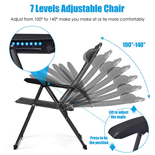Giantex Set of 2 Patio Dining Chairs, Folding Lounge Chairs with 7 Level Adjustable Backrest, Headrest, 300 Lbs Capacity, Outdoor Portable Chairs with Metal Frame (2, Gray) - color: Grey