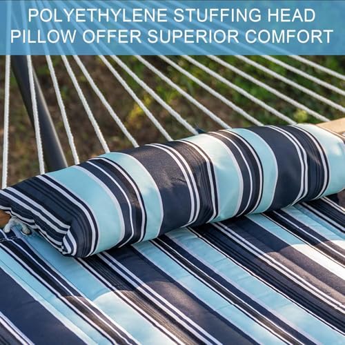Lazy Daze Hammocks 12 FT Quilted Fabric Double Hammock with Spreader Bars and Detachable Pillow, 450lbs Weight Capacity - color: Aqua Navy