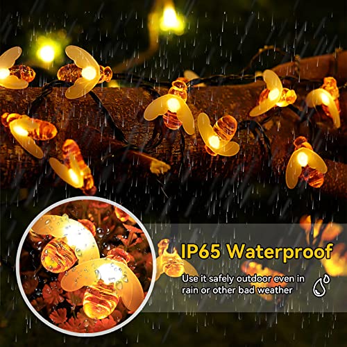 ITICdecor Solar Bee String Lights Outdoor Waterproof 50 LEDs 8 Modes Honeybee Fairy Lights for Patio Garden Fence Yard Wedding Christmas Tree Decor - color: Warm White, size: 50 Led