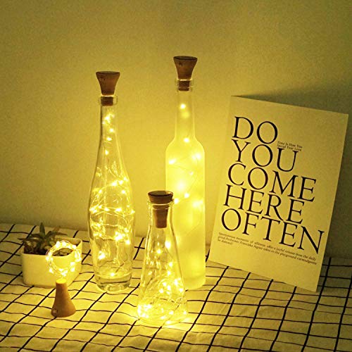 Upgraded 10 Pack Solar Wine Bottle Lights 20 LEDs Waterproof Silver Wire Cork Lights for Party, Wedding, Christmas, Holiday, Outdoor, Garden, Patio, Pathway Decor - color: Warm White, size: Round