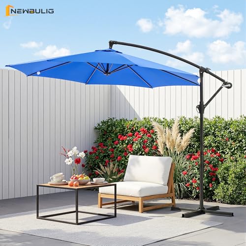 NEWBULIG 10FT Patio Umbrella, Offset Cantilever Outdoor Patio Table Umbrella, UV Protection, Fade Resistant Fabric, Easy Tilt Adjustment for Pool, Deck, Garden, Backyard - color: Dark Blue, size: 10ft-Basic
