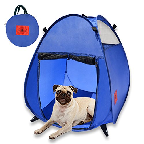 Pop Up Pet House in a Bag for Portable Play Pen or Kennel Tent with 3 Net Windows and Zipper Door for Shade, Shelter and Safety Perfect for Dog, Cat, Rabbit + More!