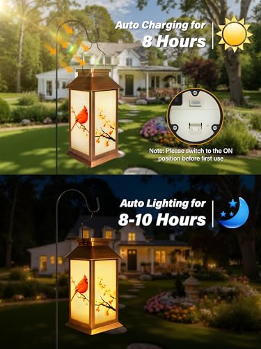 Mothers Day Gifts, Solar Lanterns Outdoor Waterproof Hanging Garden Decor with Cardinal Pattern Outdoor Solar Lights for Garden Lawn Yard Patio Porch, Gifts for Mom Women Grandma (Cardinal) - style: Cardinal