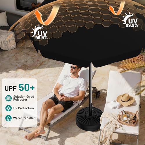 AreShark 9FT Valance Patio Umbrella, Outdoor Table Umbrella with Tilt and Crank, Outdoor Market Umbrellas W/ 8 Sturdy Ribs UV Protection for Garden, Deck, Backyard and Pool, Black - color: Black, size: 9 Ft