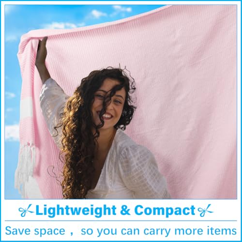 Vikumond Oversized Turkish Beach Towel Blanket XXL Cotton Sandproof Towels Boho Woven Extra Large Big Sand Free Giant Throw Blankets Huge Quilt XL Picnic Camping Necessities Cloud for Adult Gifts - color: Woven Pink, size: XXXL(88x82 IN,224x208 CM)