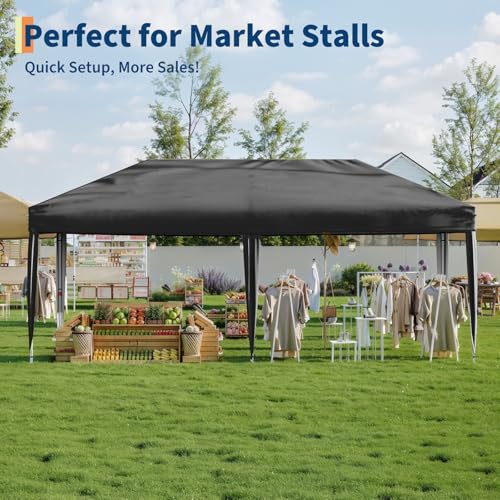 10x20 Pop Up Canopy Tent Outdoor Canopy with No Removable Sidewall One-Person Set Up Heavy Duty Commercial Instant Tent Shelter-Gray - color: Gray, size: 10x20FT/0-Sidewall