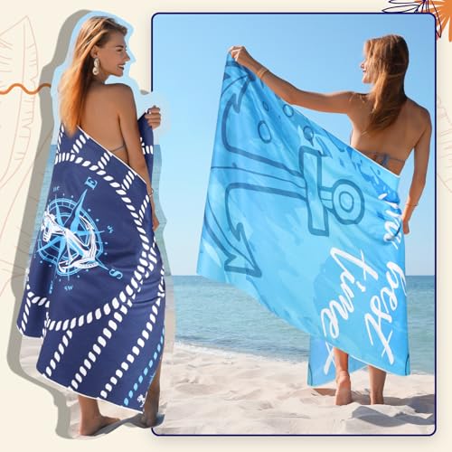 Mixweer 8 Packs Microfiber Beach Towel Bulk 60 x 28 Inch Sand Free Travel Large Microfiber Pool Swim Multi Style Beach Towel Blanket for Adult on Vacation Accessories (Ocean Style) - style: Ocean Style