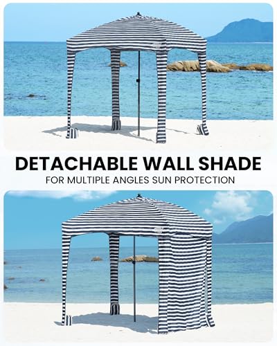 Qipi Beach Cabanas for Sand, Beach Canopy with Sandbags & Side Wall for Family, Easy Set Up Sun Shelter, UPF 50+ UV Protection with Roof Vent - color: 6' x 6' A-Sailor Stripes