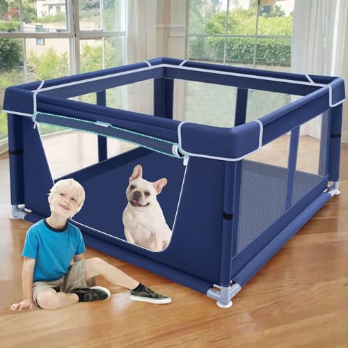XVISHX 42x42 Inches Puppy Playpen with Gate, Dog Playpen for Puppies or Small Dogs, DogFence Pet Playpen for Indoor & Outdoor, Sturdy Safety DogPen with Thickened Fabric, High-Strength Nylon Wire Mesh - style: Without Cover