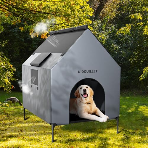 36" Dog House for Outdoor Indoor, Large Dog Houses Weatherproof 600D PVC with 7.9" H Textilene Elevated Dog Bed Breathable, Easy to Clean, Dog House Max 160lbs