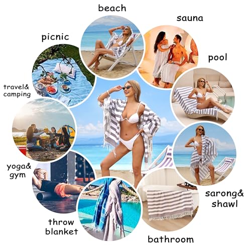 Beach Towel 2 Pack,Sand Free Beach Towels Oversized 39 x 72,Turkish Beach Towel Quick Dry Towel,Lightweight Pool Towels for Adults Travel Towel,Cool Beach Essentials Super Absorbent Towels - color: 2 Pack Big Grey Stripes