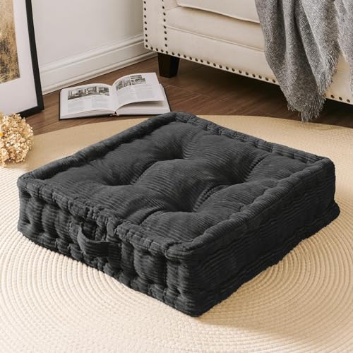 Wellsin Square Floor Pillows for Adults Kids - Meditation Floor Pillow Seating Cushion - Tufted Floor Cushion with Shredded Foam & Velvet Cover, 2 Pack, 20x20 Inch, Gray - color: Grey, size: 2 Pack (20"x20")