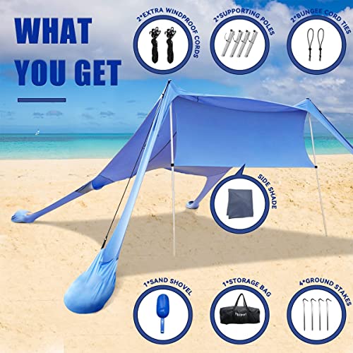 FBSPORT Beach Tent Sun Shelter, Portable Beach Shade Canopy UPF50+ with Sandbags for Outdoor Family Camping, Fishing, Backyard Fun, Picnic, 7 x 7ft - color: blue