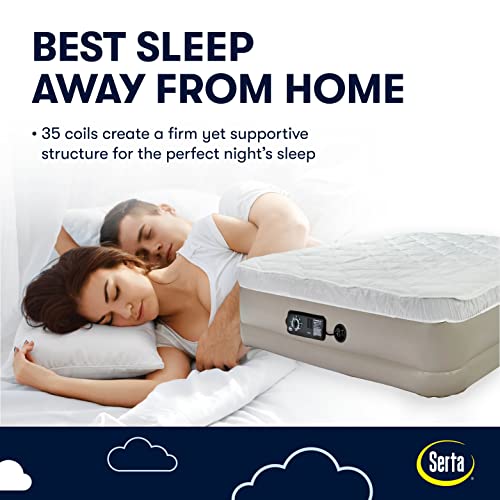 Serta Raised Air Mattress with Never Flat Pump | Size: Queen 18"| Luxury Inflatable Mattress with Built in Air Pump to Ensure a Restful Night | Heavy Duty Blow Up Mattress with Self Inflating Pump