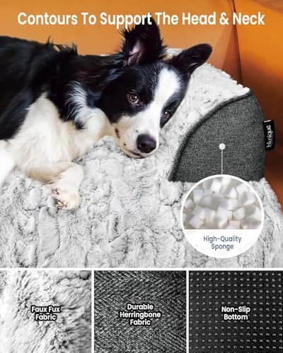 Calming Extra Large Dog Bed for Couch, 45 x 37 inch Removable Couch Cover for Dogs Washable, Non-Slip Fluffy Plush Dog Sofa Mat for Furniture Protector - Grey - color: Grey, size: X-Large