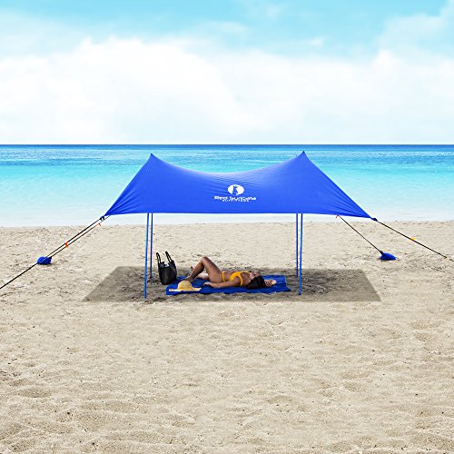 Red Suricata Family Beach Tent & Canopy, UPF50 Sun Shade, Sunshade With 4 Aluminum Poles, 4 Pole Anchors & Sand Shovel, Medium & Portable Sun Shelter Tarp (Medium, Blue) - color: Blue, size: Medium 7' x 7'