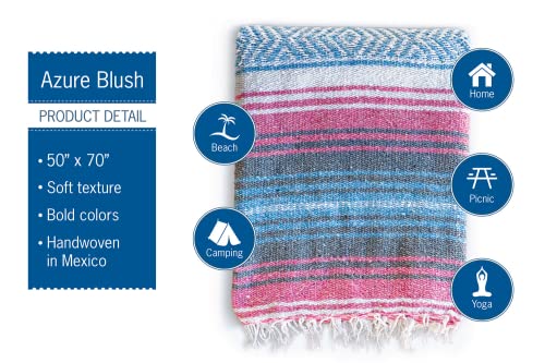 Benevolence LA Authentic Handwoven Mexican Blanket | Yoga Blankets, Outdoor, Picnic, Beach, Camping | Equestrian Saddle | Serape 50x70 inches - Azure, Pack of 1 - color: Azure