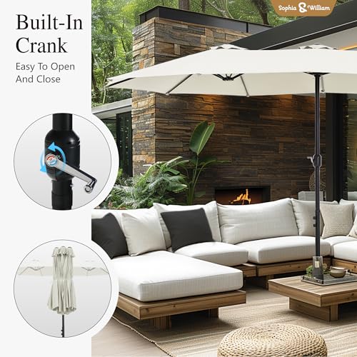 Sophia & William 15 ft Extra Large Patio Umbrella with Base Included, Rectangular Outdoor Umbrella Heavy Duty, Market Umbrella Double-sided Fade Resistant for Pool Garden Backyard, Ivory White - color: Ivory White